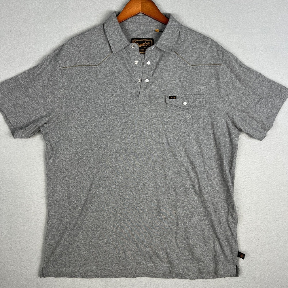 Howler Bros Pearl Snap Polo Shirt Mens XXL Gray Ranchero Polo Cotton Western